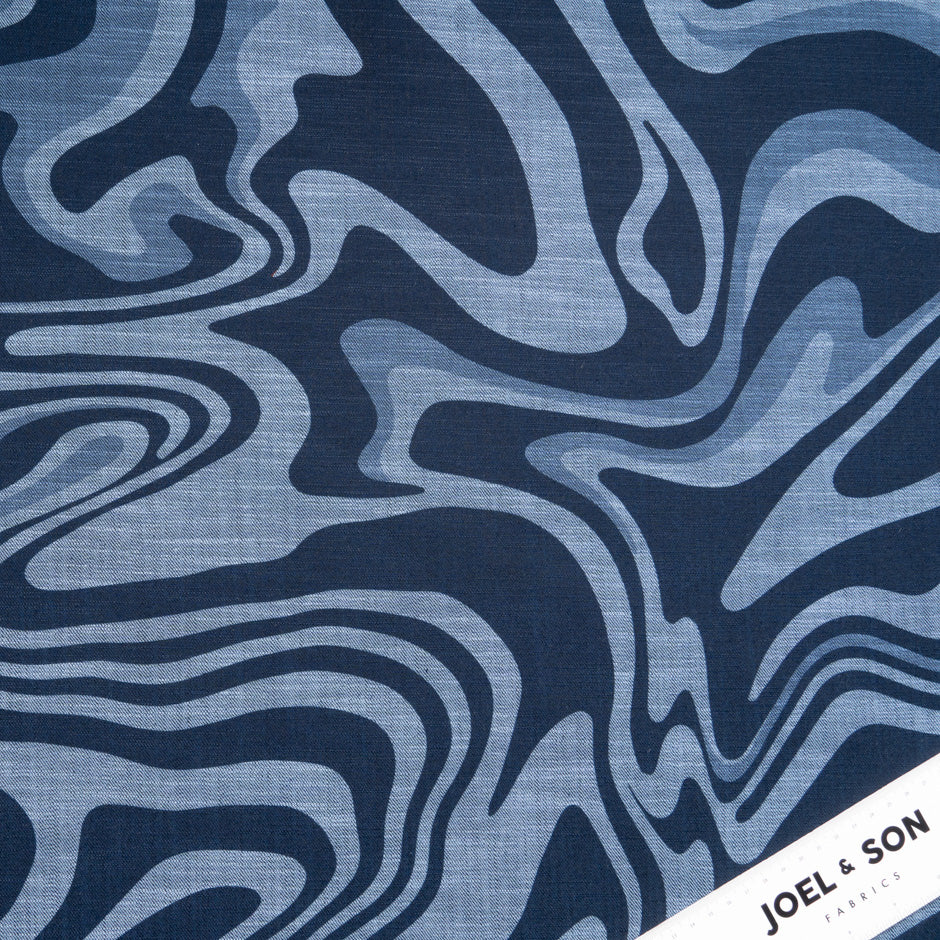 'Swirl' Printed Stretch Cotton Denim