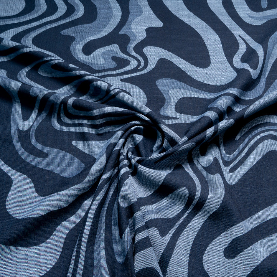 'Swirl' Printed Stretch Cotton Denim