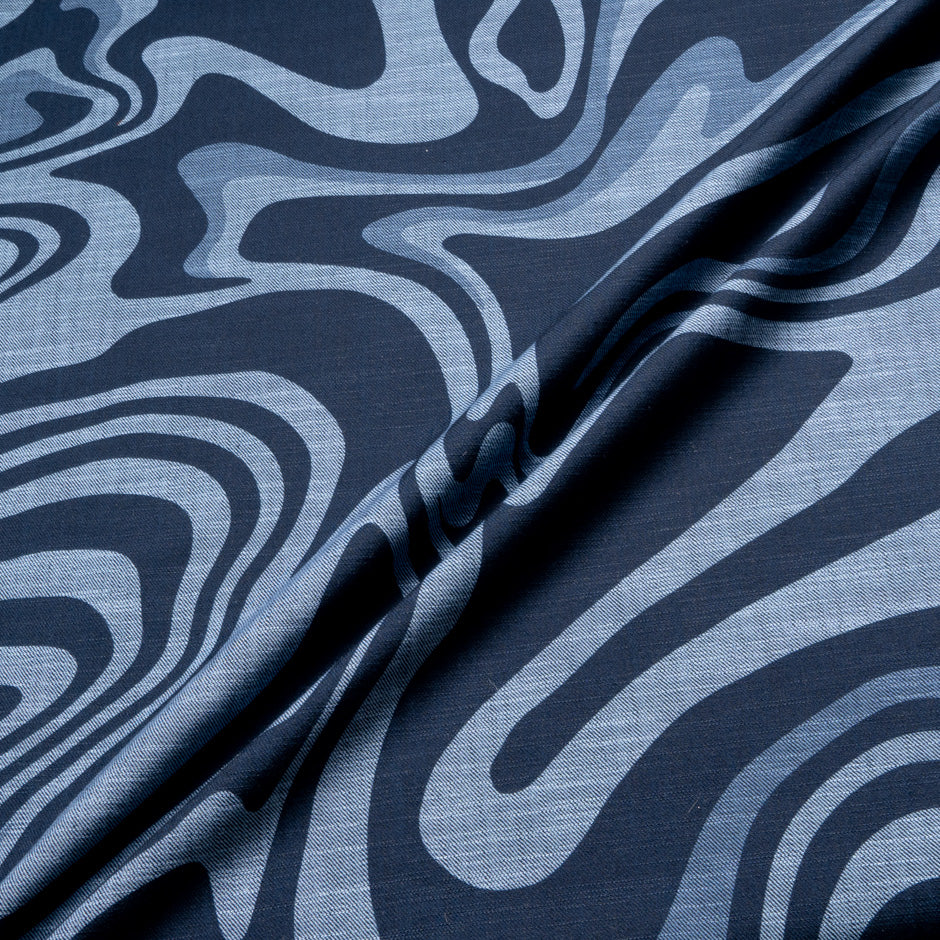 'Swirl' Printed Stretch Cotton Denim