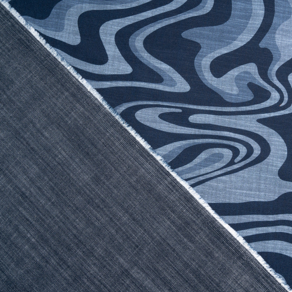 'Swirl' Printed Stretch Cotton Denim