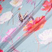 Poppy Printed Metallic Blue Silk Georgette