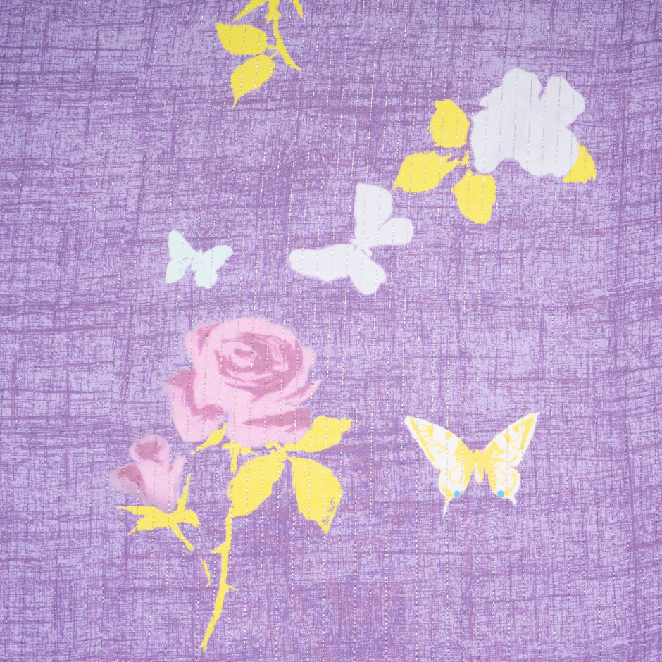 Abstract Floral Printed Purple Silk Georgette