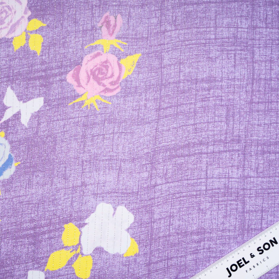 Abstract Floral Printed Purple Silk Georgette