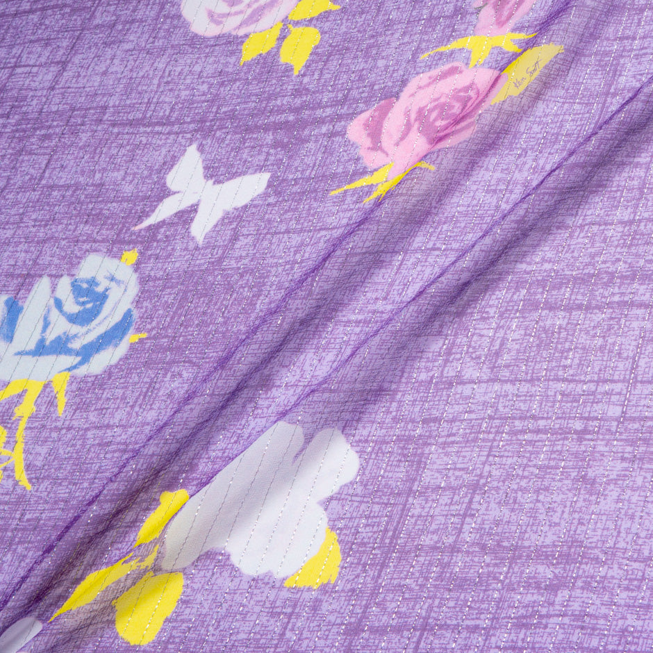 Abstract Floral Printed Purple Silk Georgette