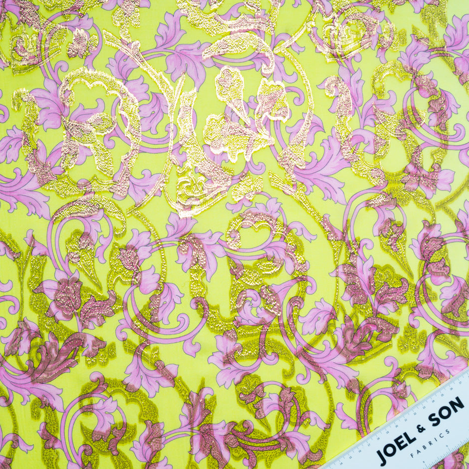 Pink Fleur de Lis Silk Lurex Georgette