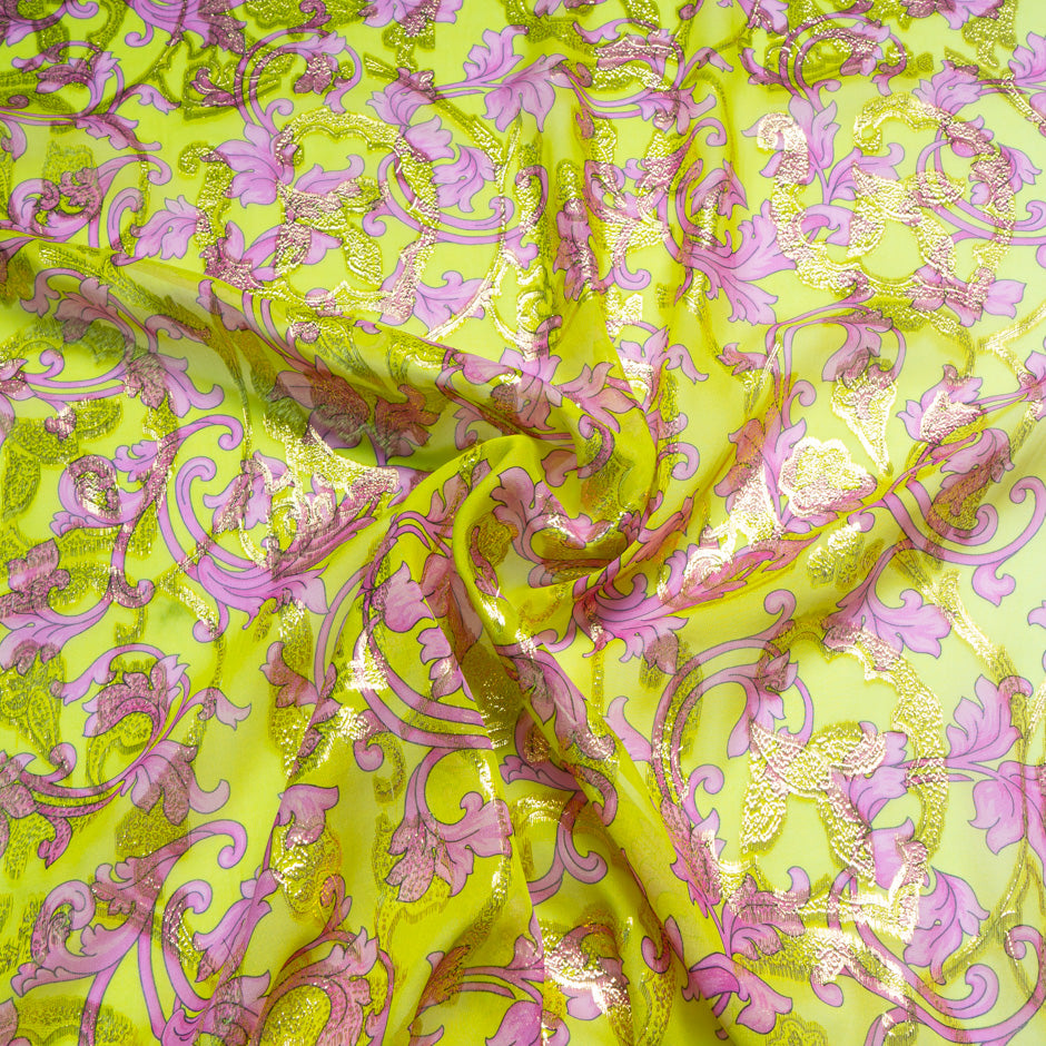 Pink Fleur de Lis Silk Lurex Georgette