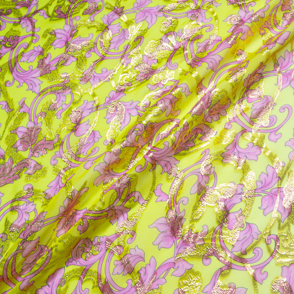 Pink Fleur de Lis Silk Lurex Georgette