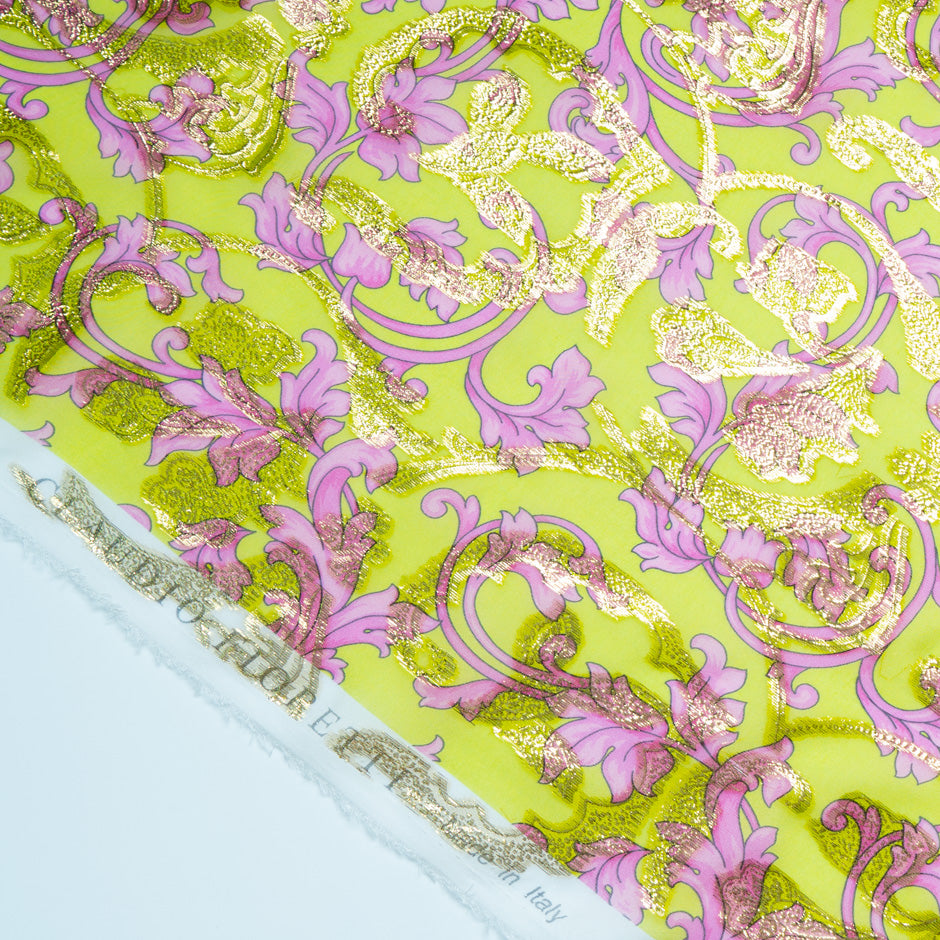 Pink Fleur de Lis Silk Lurex Georgette