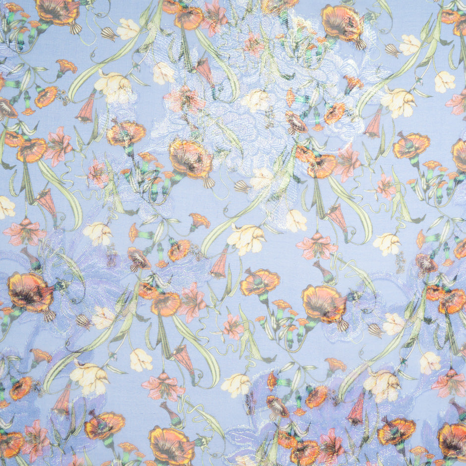 Floral Printed Lilac Metallic Silk Georgette