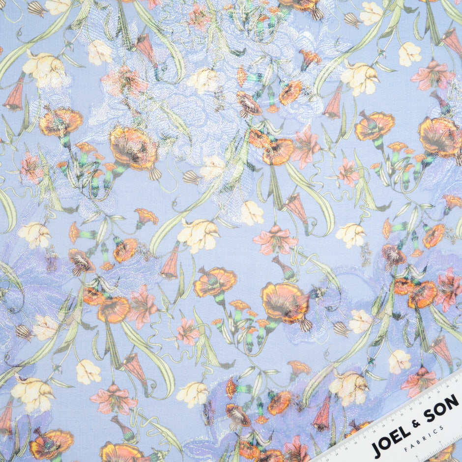 Floral Printed Lilac Metallic Silk Georgette