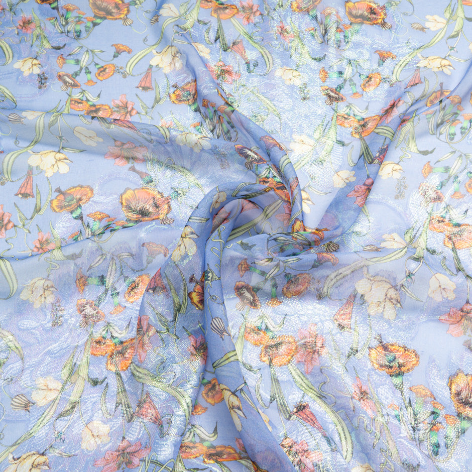 Floral Printed Lilac Metallic Silk Georgette