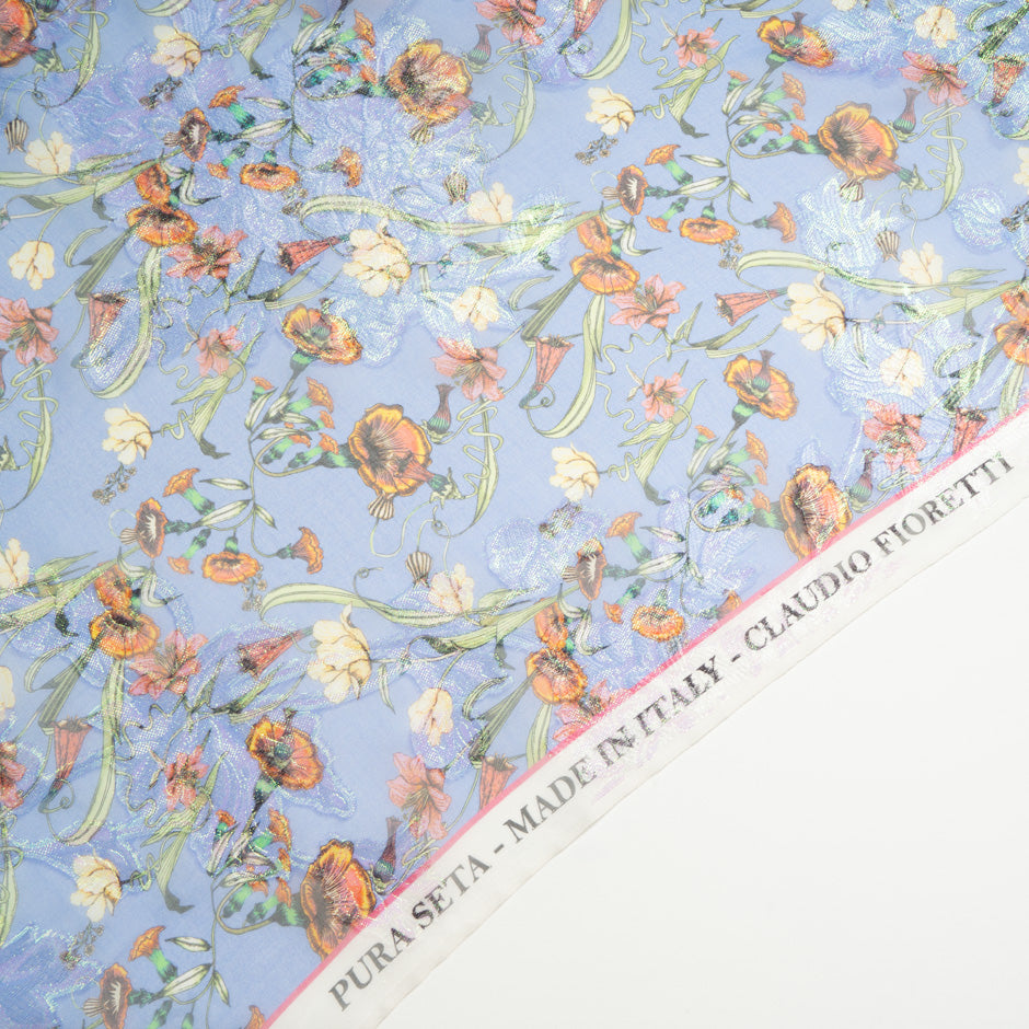 Floral Printed Lilac Metallic Silk Georgette