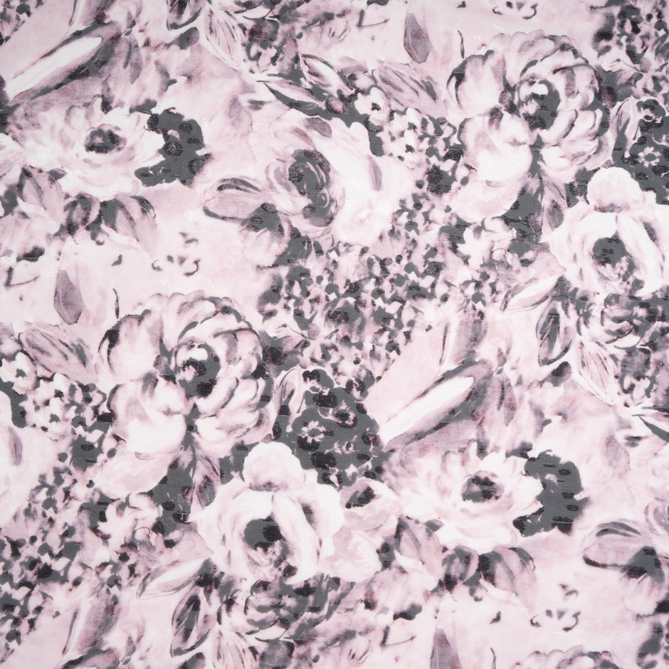 Dusty Pink & Black Rose Printed Georgette