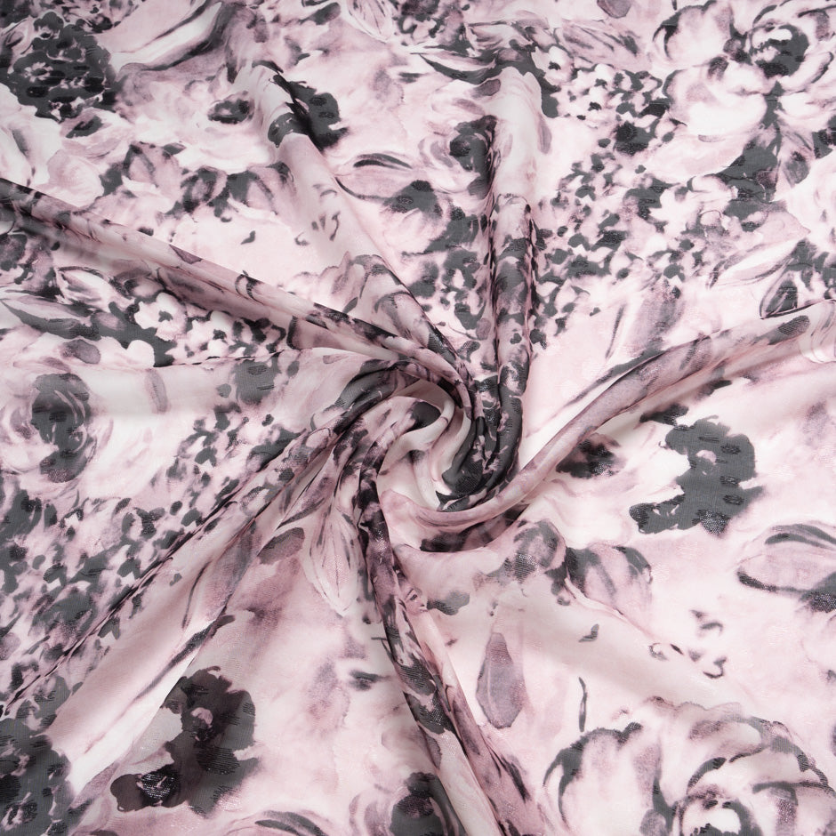 Dusty Pink & Black Rose Printed Georgette