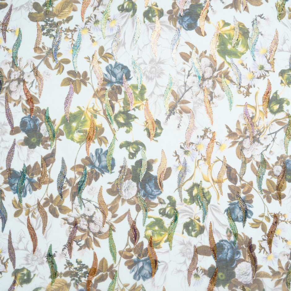 Multi Floral Printed Pale Blue Metallic Silk Georgette