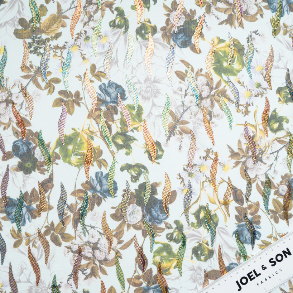 Multi Floral Printed Pale Blue Metallic Silk Georgette