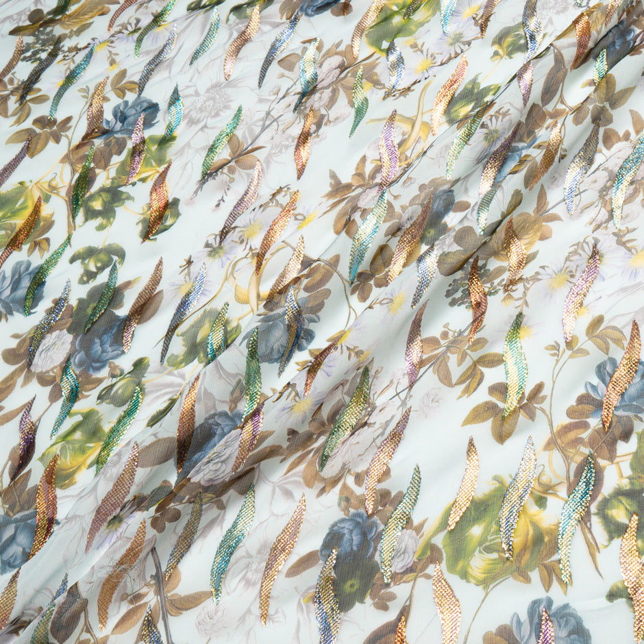 Multi Floral Printed Pale Blue Metallic Silk Georgette
