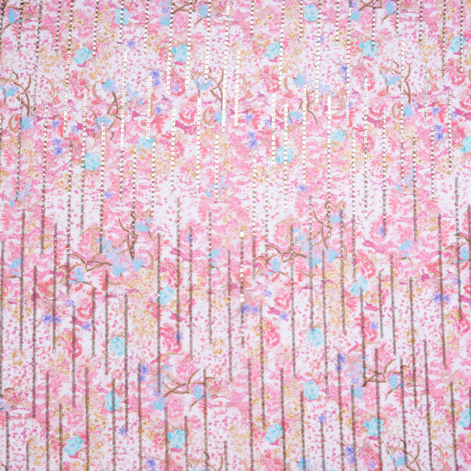 Delicate Floral Printed Metallic Silk Georgette