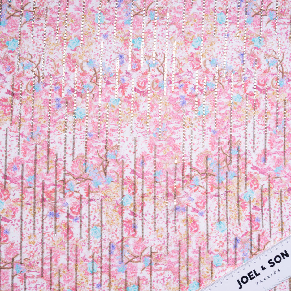 Delicate Floral Printed Metallic Silk Georgette