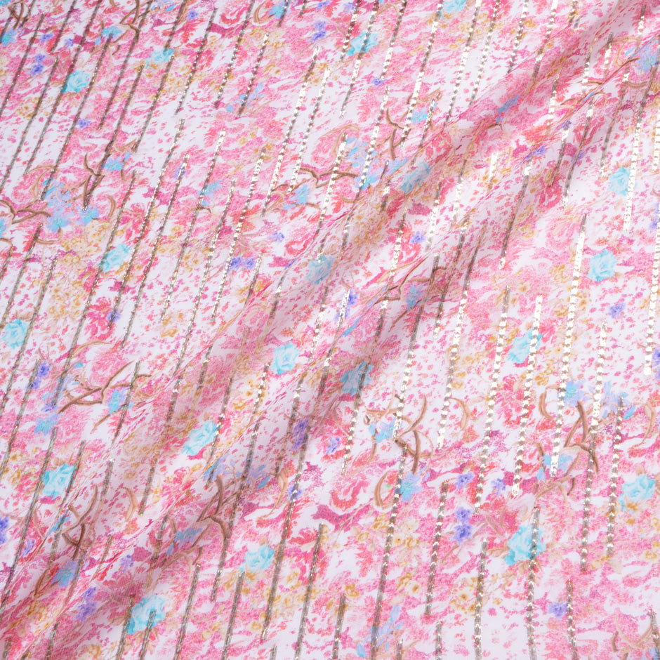 Delicate Floral Printed Metallic Silk Georgette