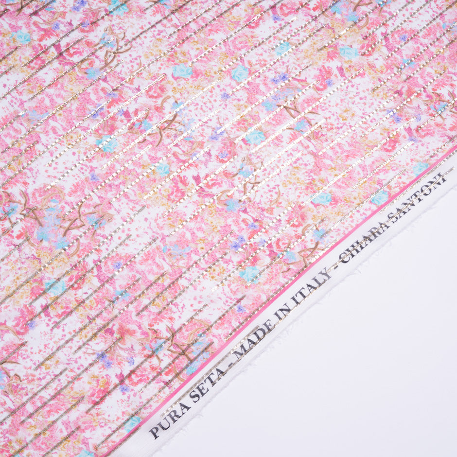 Delicate Floral Printed Metallic Silk Georgette