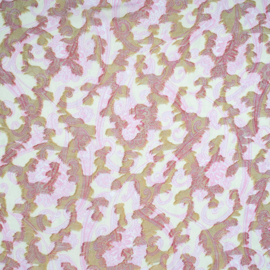 Green & Pink Printed Silk Chiffon Jacquard