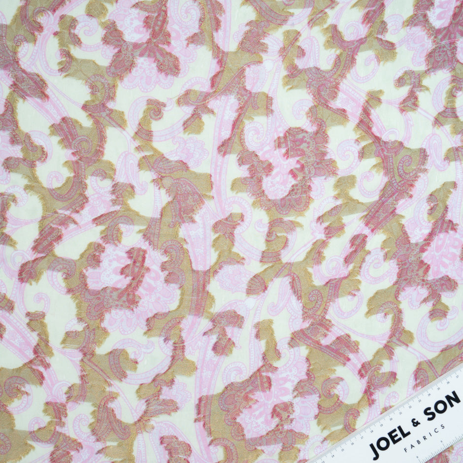 Green & Pink Printed Silk Chiffon Jacquard