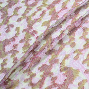 Green & Pink Printed Silk Chiffon Jacquard