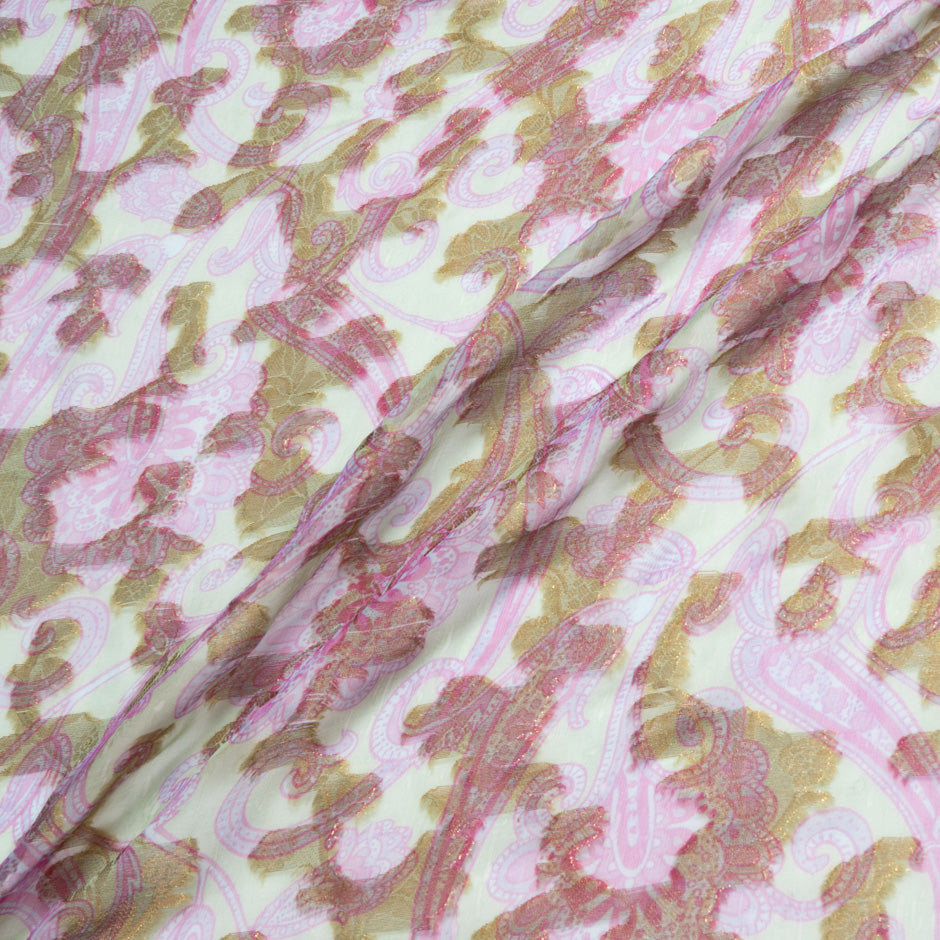 Green & Pink Printed Silk Chiffon Jacquard