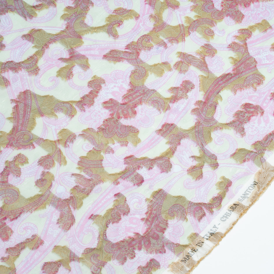 Green & Pink Printed Silk Chiffon Jacquard