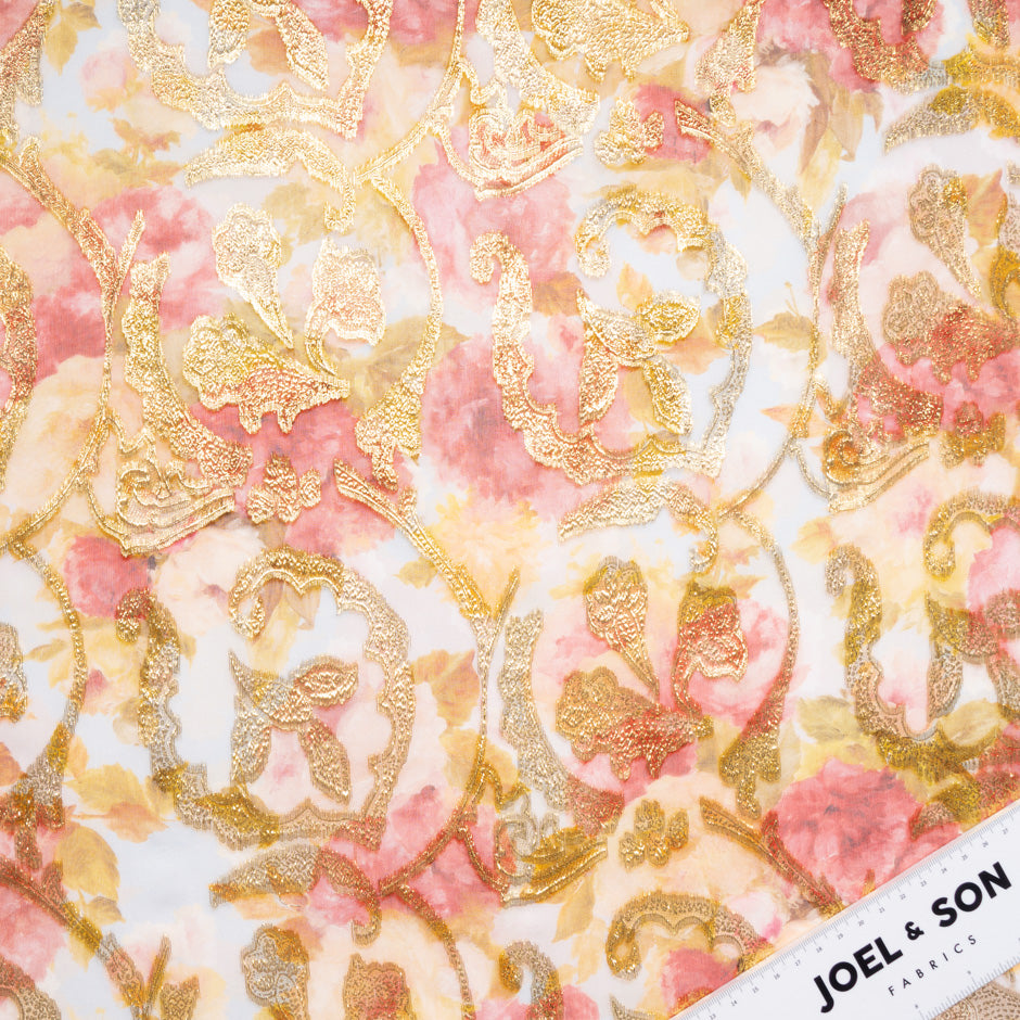 Gold Metallic Jacquard Printed Silk Georgette