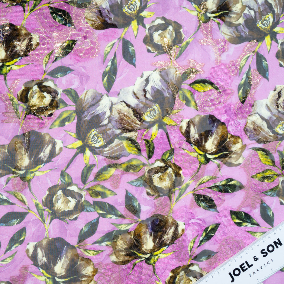 Floral Printed Deep Pink Silk Chiffon Jacquard