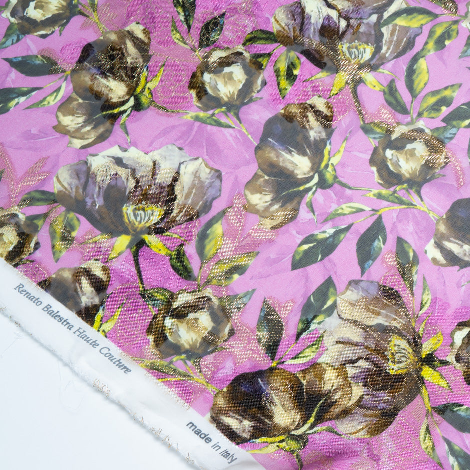 Floral Printed Deep Pink Silk Chiffon Jacquard