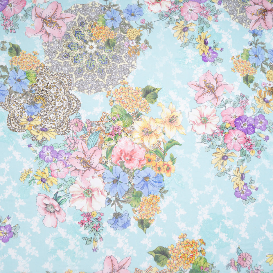 Multi Floral Printed Metallic Silk Georgette