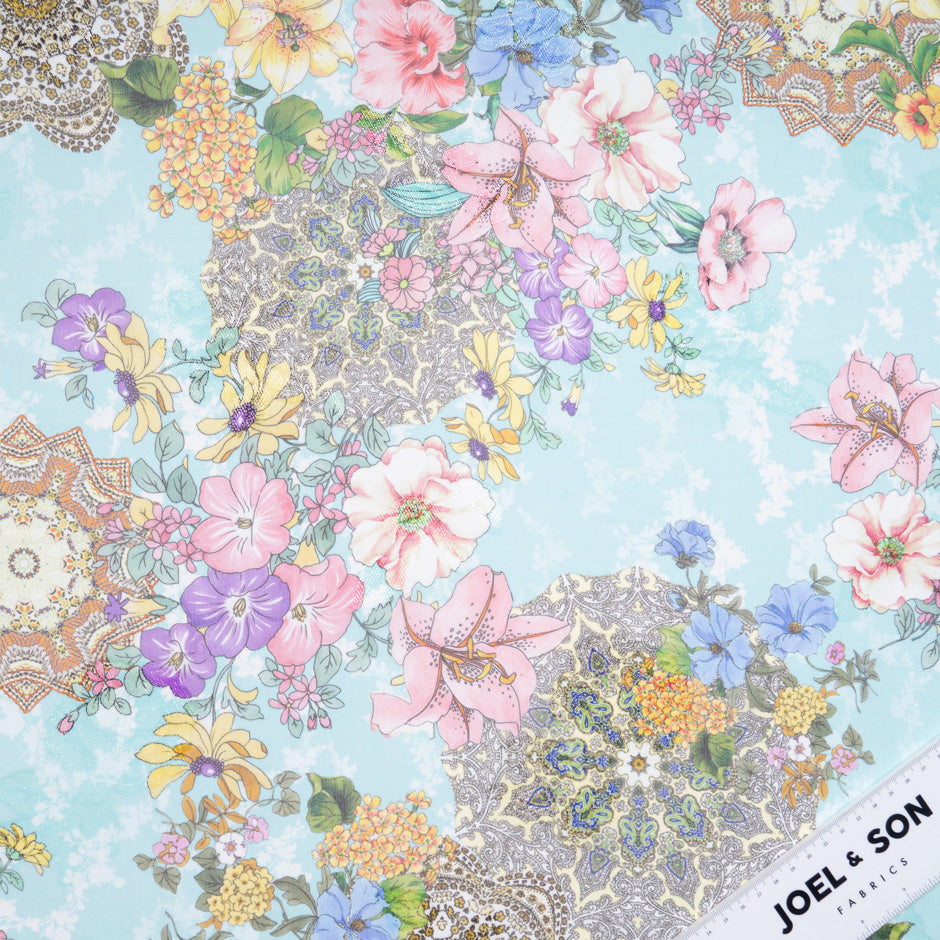 Multi Floral Printed Metallic Silk Georgette