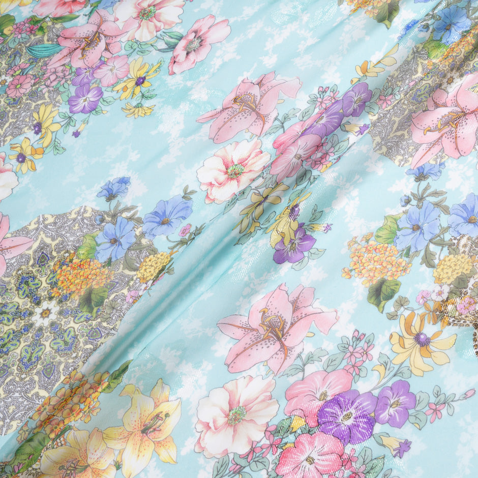Multi Floral Printed Metallic Silk Georgette