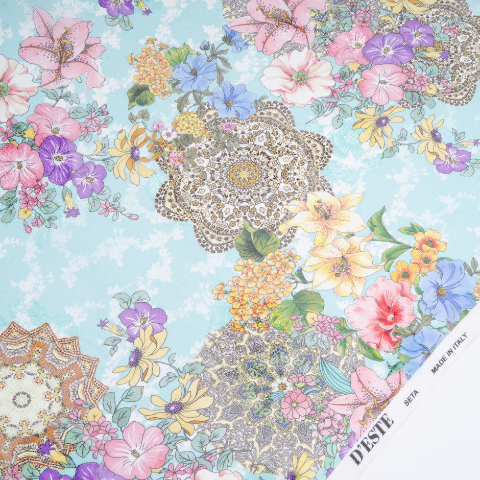 Multi Floral Printed Metallic Silk Georgette