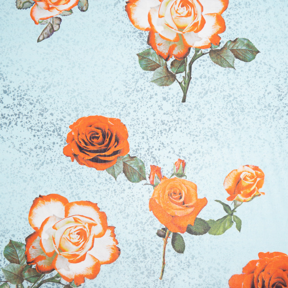 Orange Rose Printed Soft Blue Silk Lamé