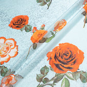 Orange Rose Printed Soft Blue Silk Lamé
