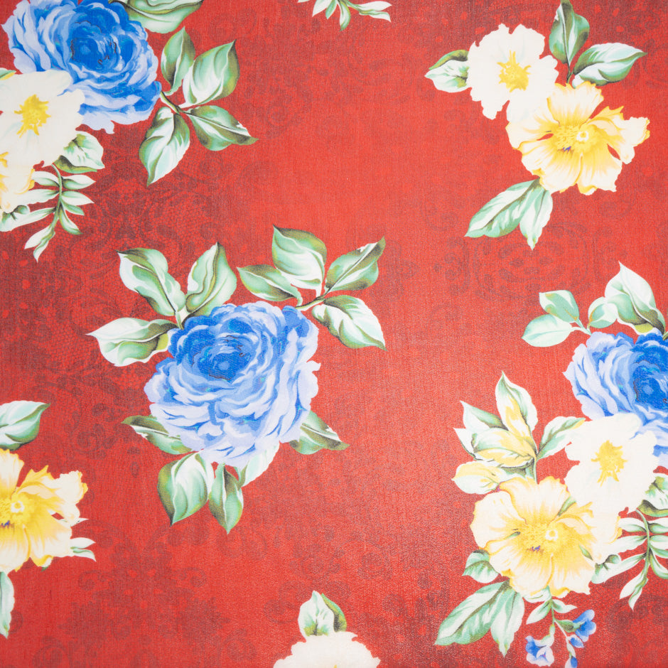 Rose Printed Red Silk Lamé