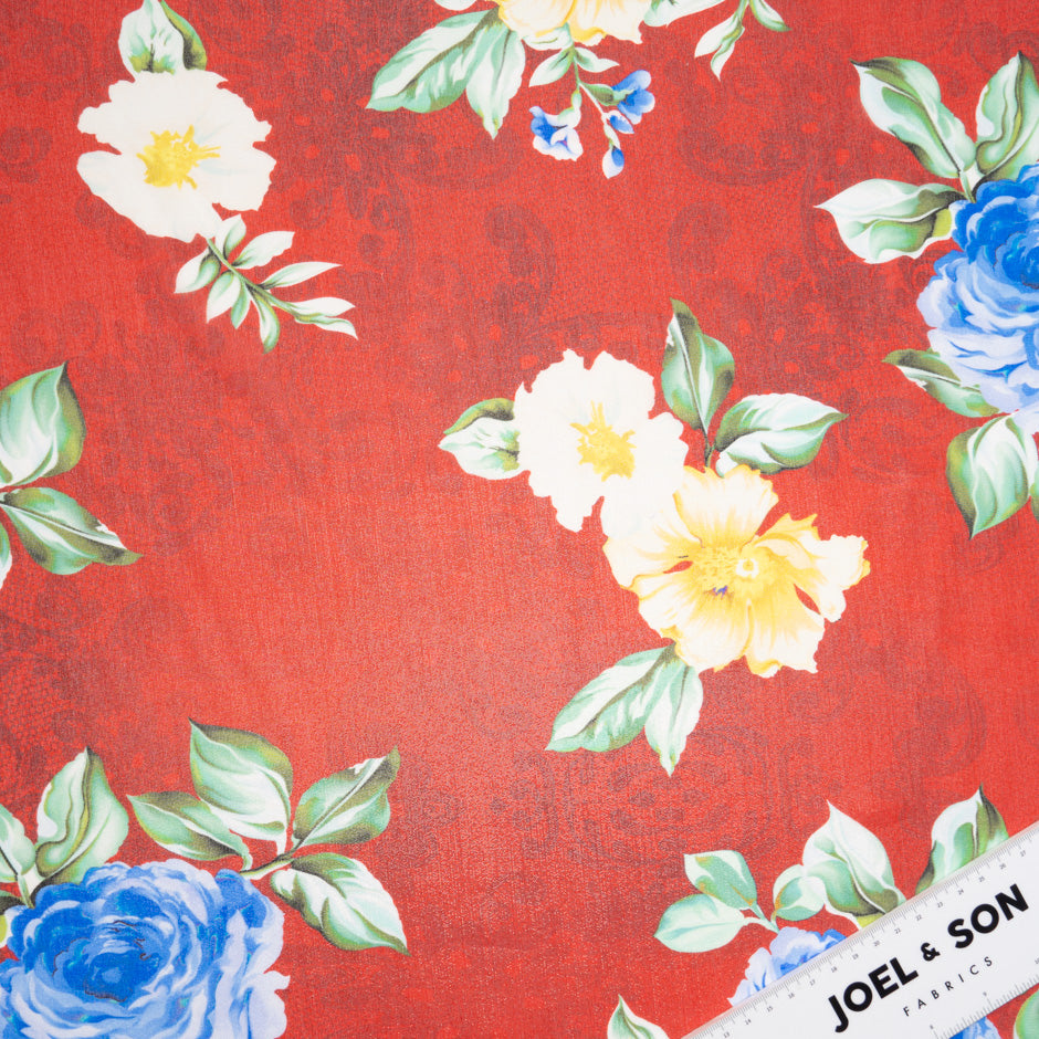 Rose Printed Red Silk Lamé