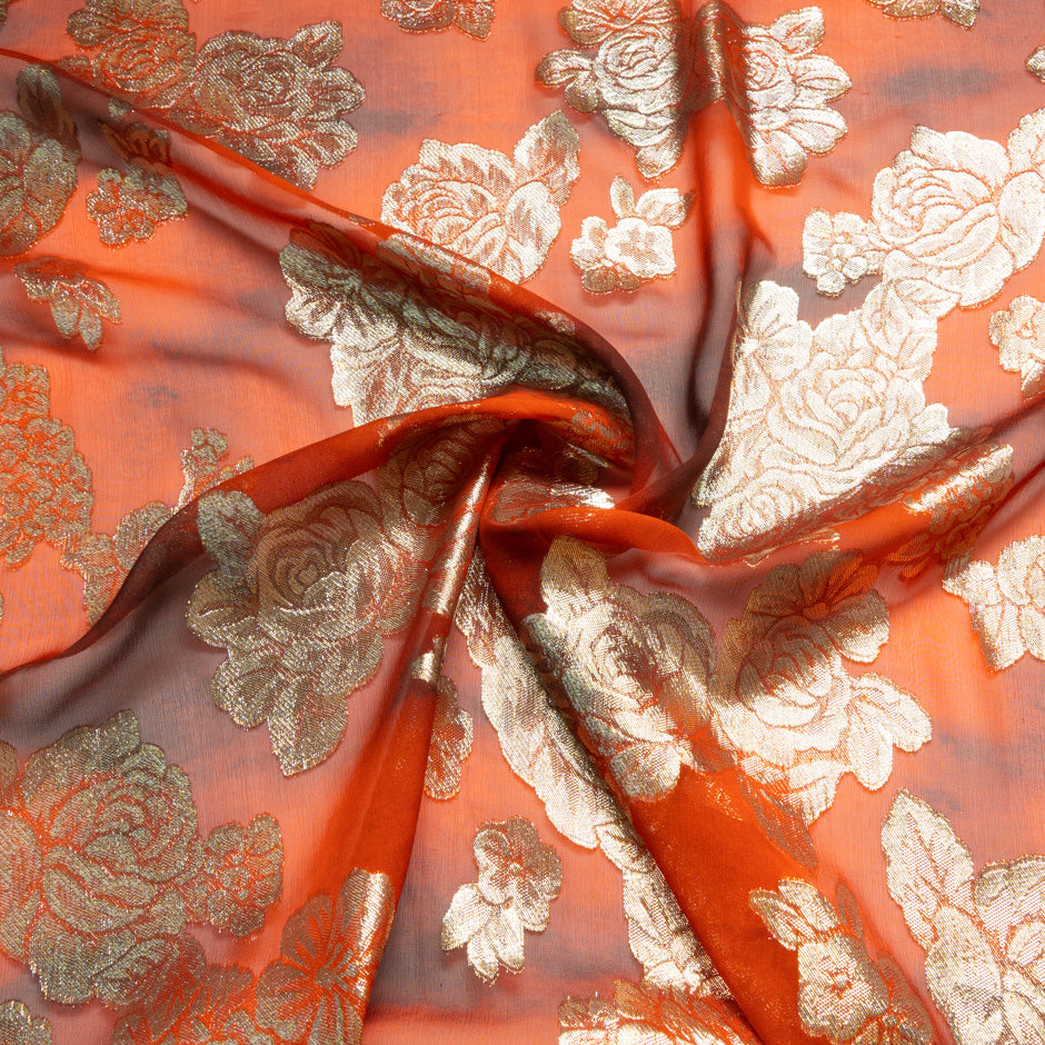 Gold Floral Metallic Jacquard Georgette