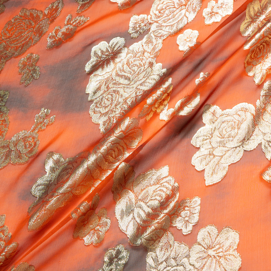 Gold Floral Metallic Jacquard Georgette