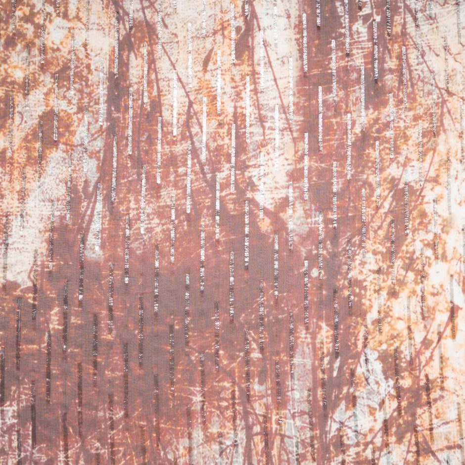 Abstract Printed Silver Metallic Striped Georgette