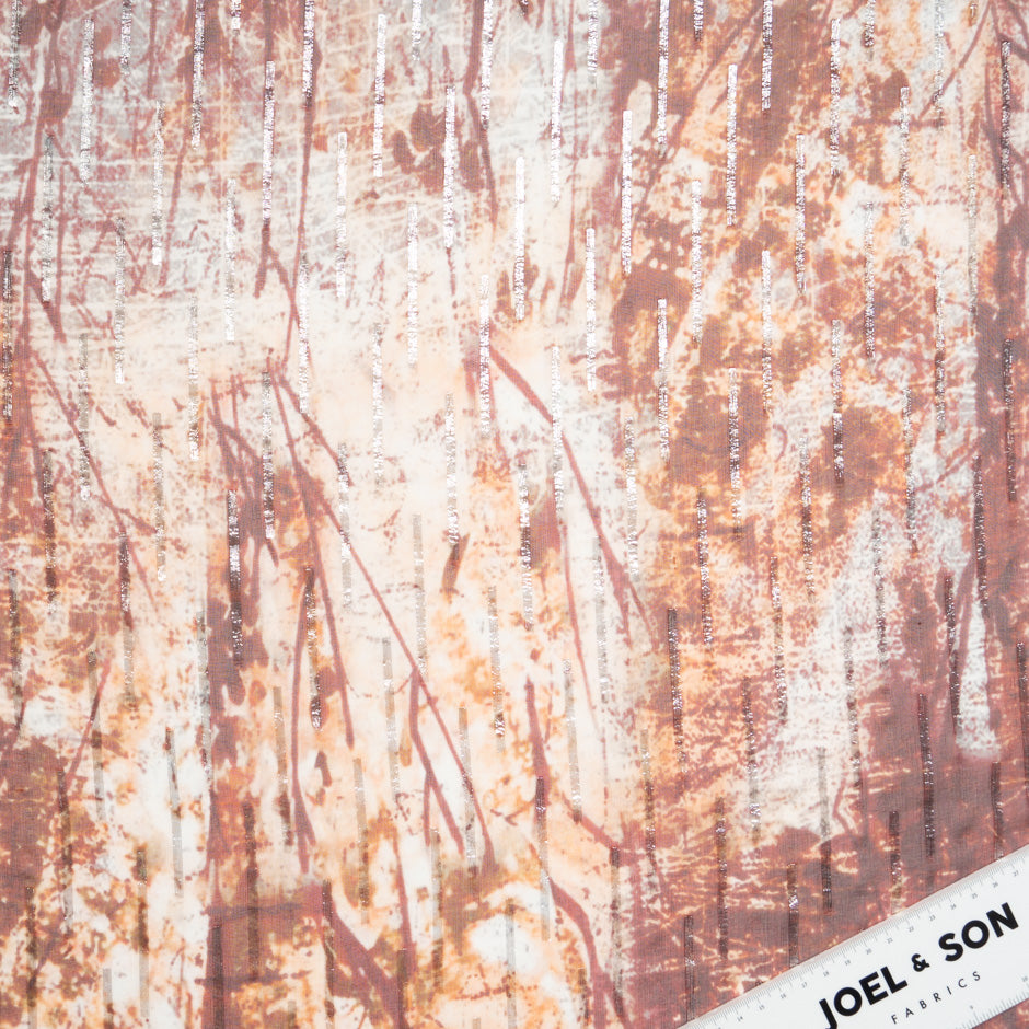 Abstract Printed Silver Metallic Striped Georgette