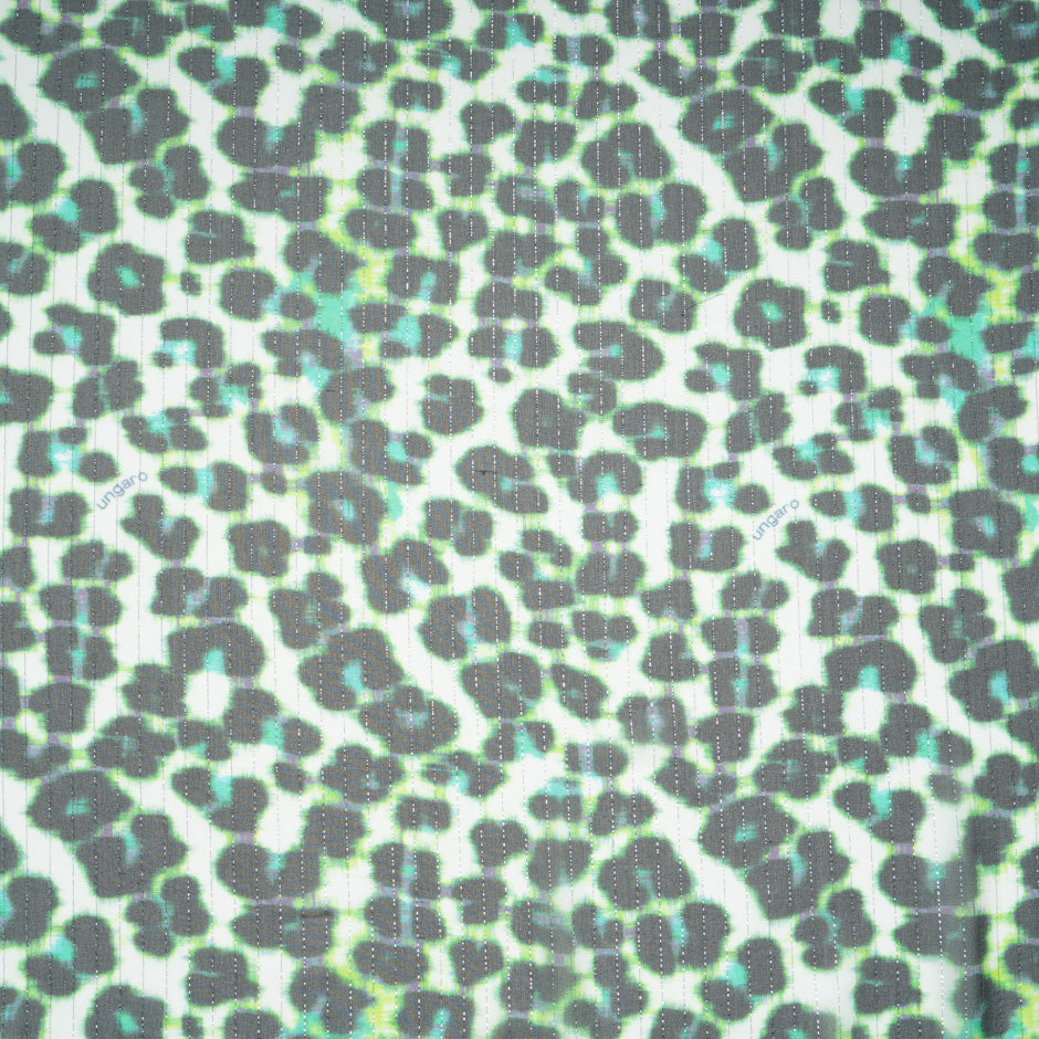 Leopard Printed Metallic Striped Silk Chiffon