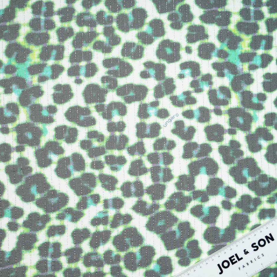 Leopard Printed Metallic Striped Silk Chiffon