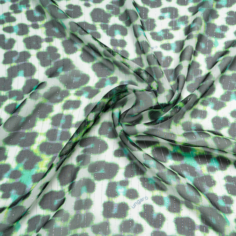 Leopard Printed Metallic Striped Silk Chiffon