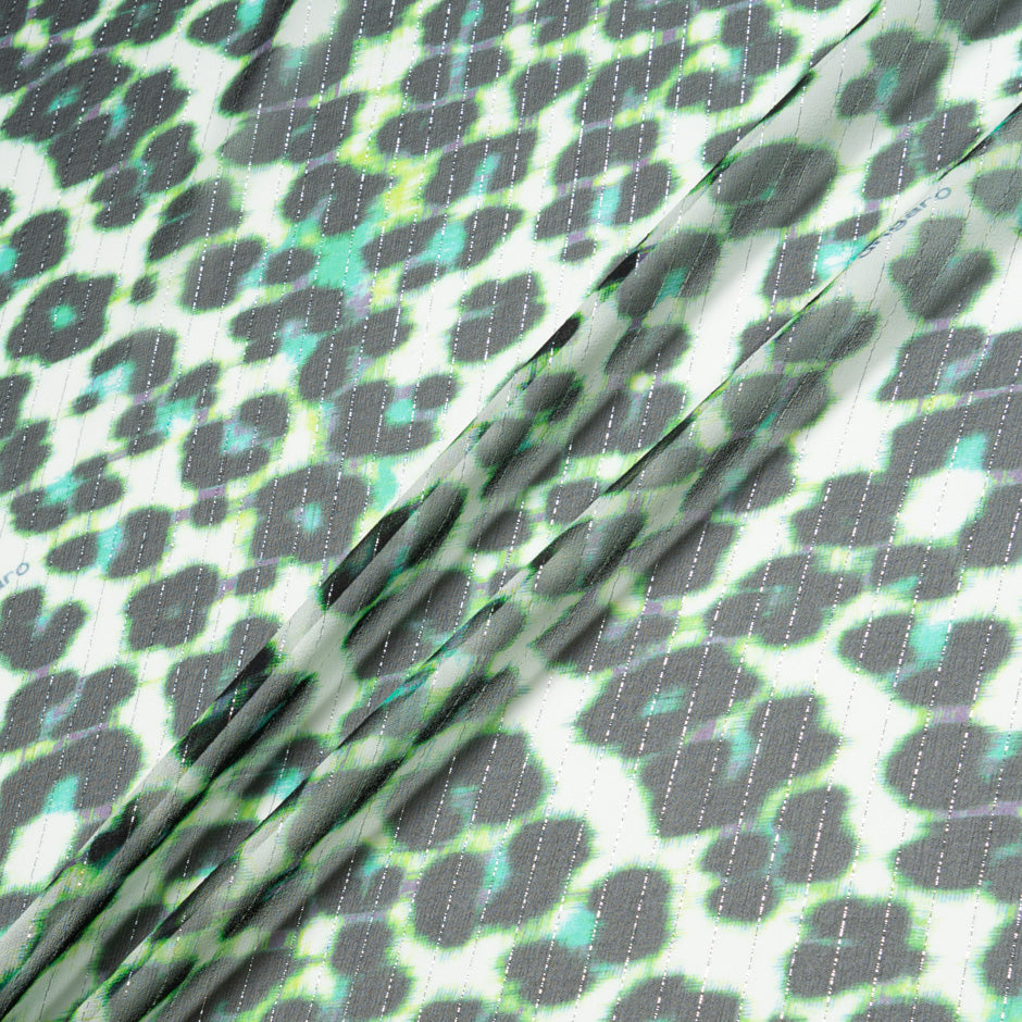 Leopard Printed Metallic Striped Silk Chiffon