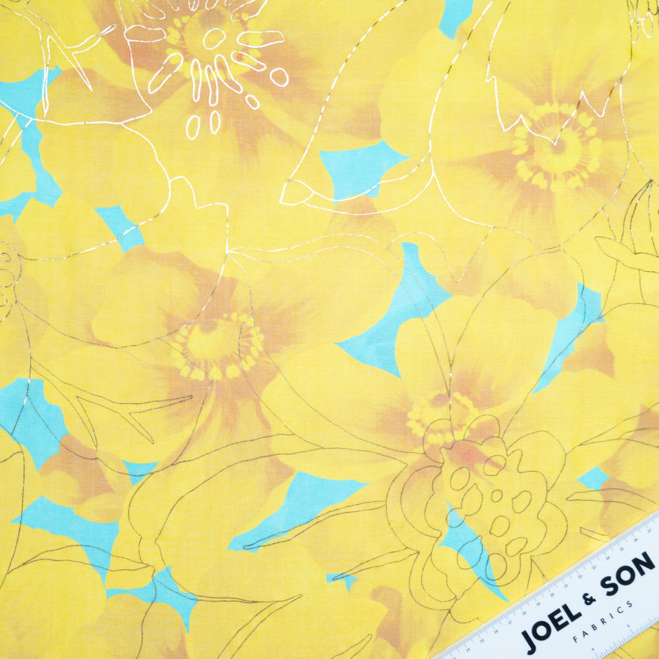 Yellow Floral Laminated Silk Georgette